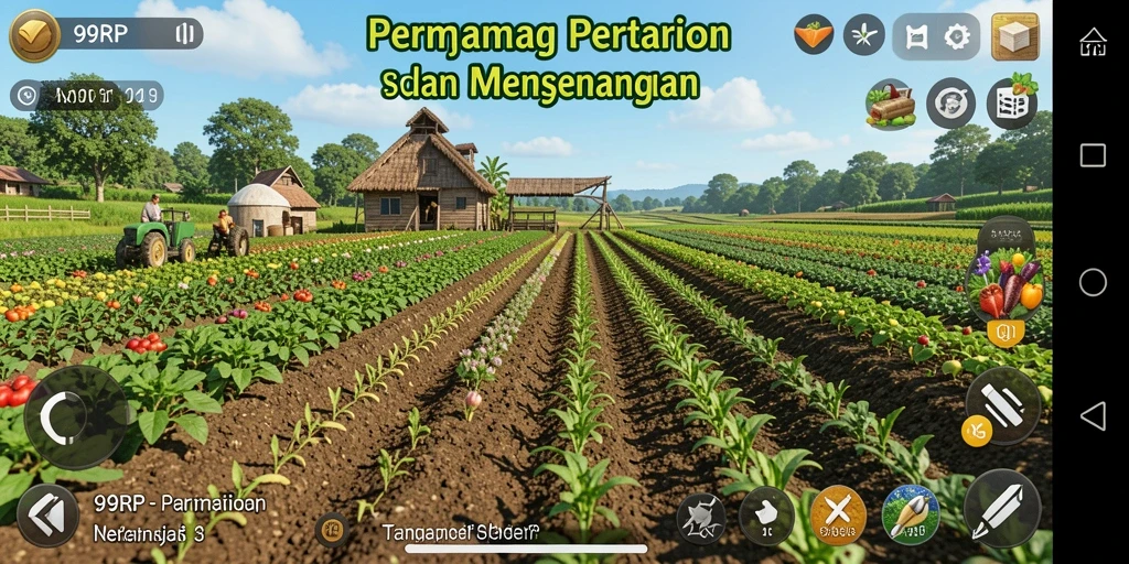 Screenshot gameplay 99RP dengan ladang pertanian yang indah.