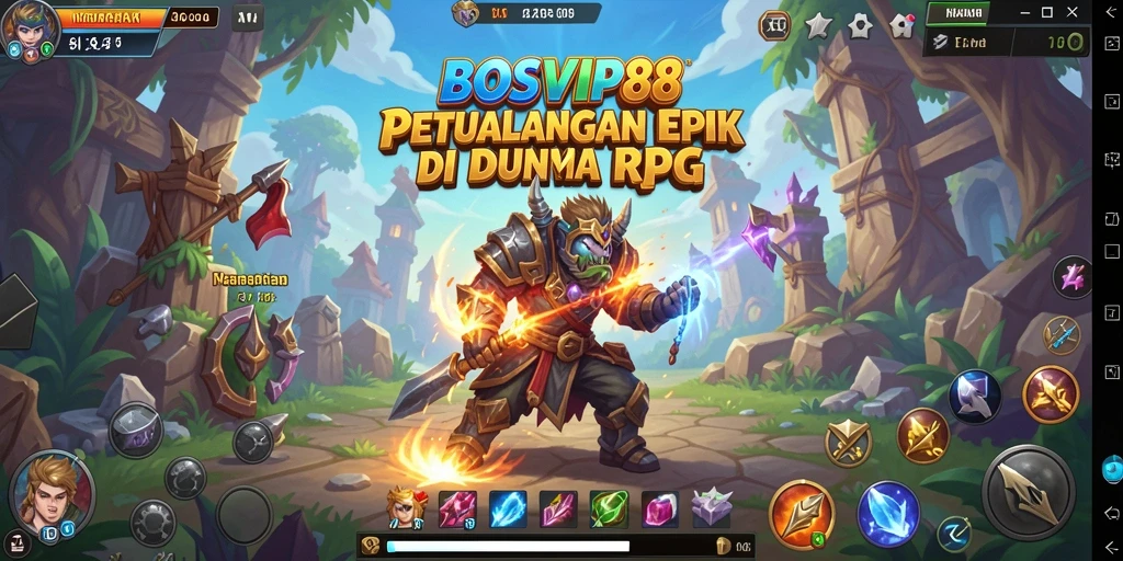 Gameplay BOSVIP88 yang menampilkan aksi pertempuran RPG yang seru.