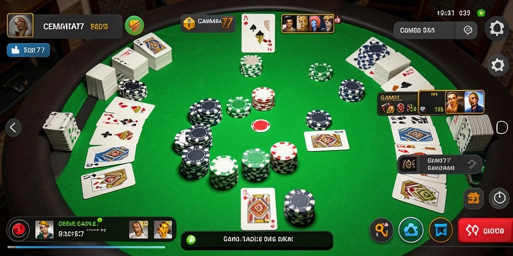Tampilan gameplay seru dalam CEMARA77 yang menampilkan momen bermain Gaple.