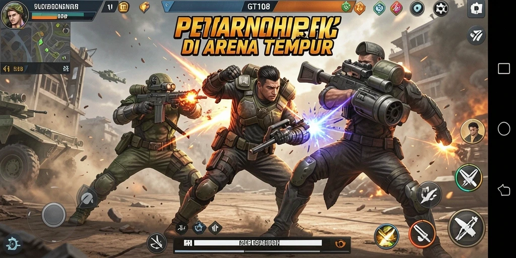 Tangkapan layar dari gameplay GT108 dengan pertarungan yang intens.