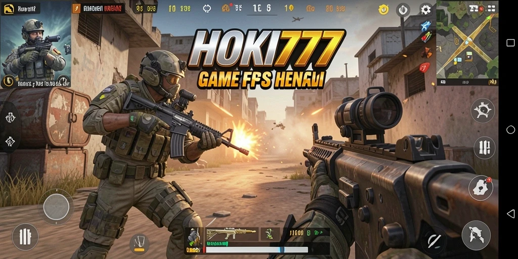 Screenshot HOKI777 menampilkan aksi menegangkan dalam pertempuran FPS.