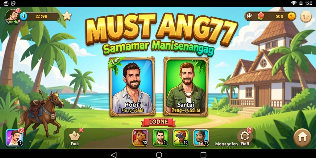Tampilan gameplay <strong>MUSTANG77</strong> yang ceria dan penuh warna.