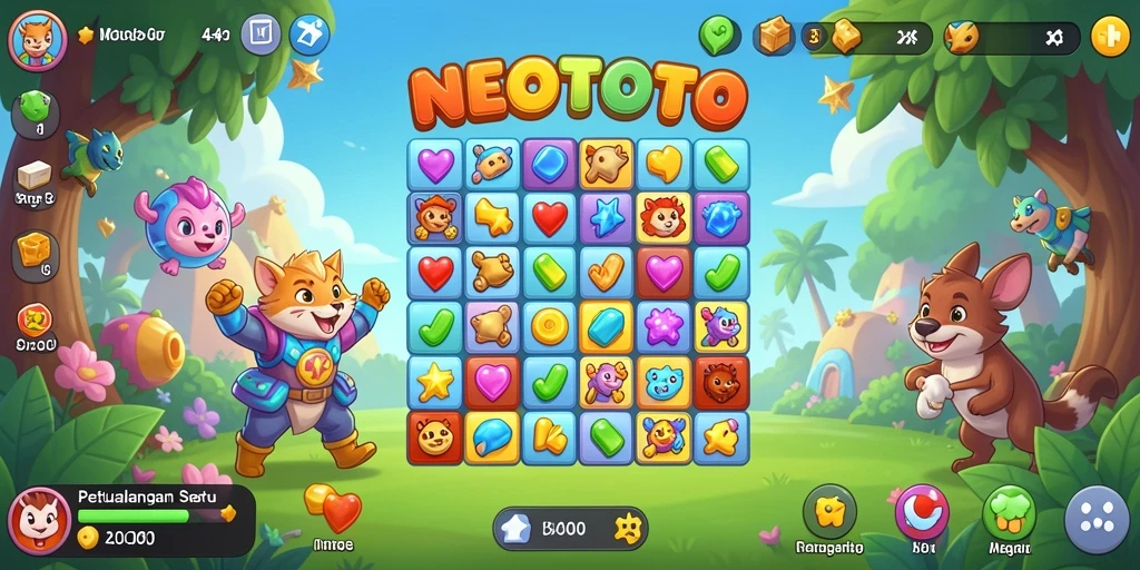Screenshot gameplay NEOTOTO menampilkan level menantang Match-3.