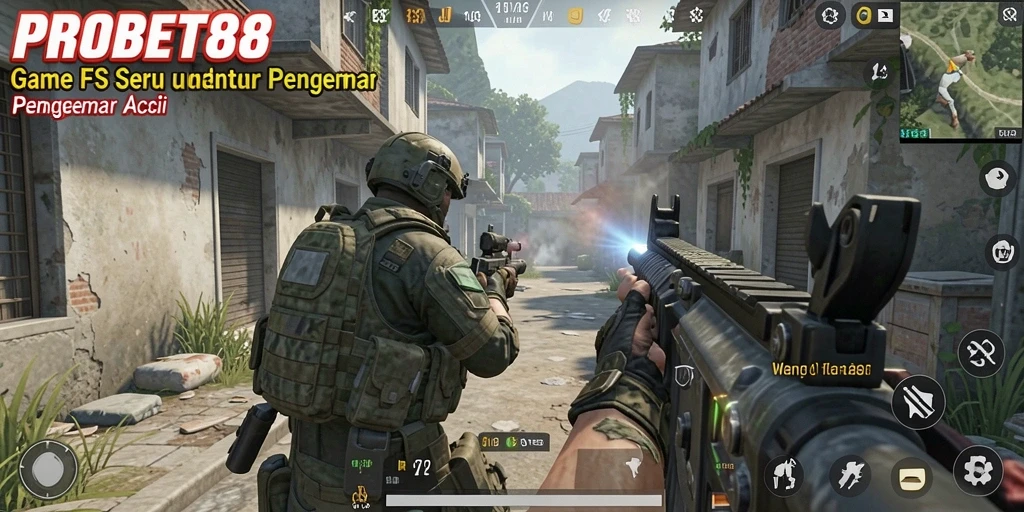Screenshot gameplay PROBET88 menampilkan pertarungan seru antar pemain FPS.